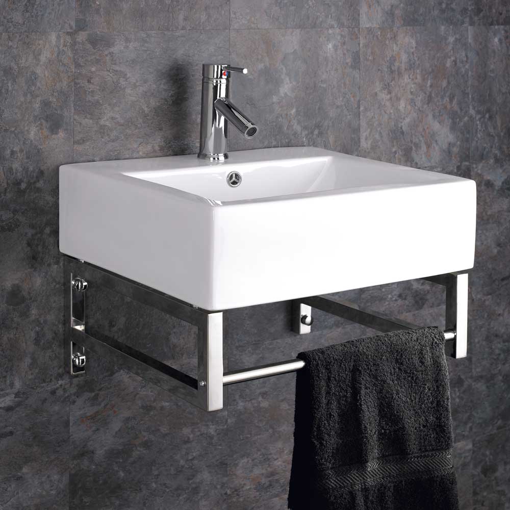 Wall Mounted Belfast Sink With Towel Rail Basin Sink Bathroom Cloakroom